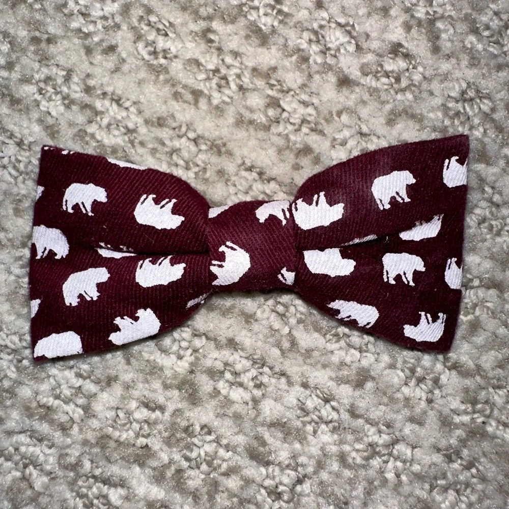 Kids Burgundy Bow Tie with White Bear Print